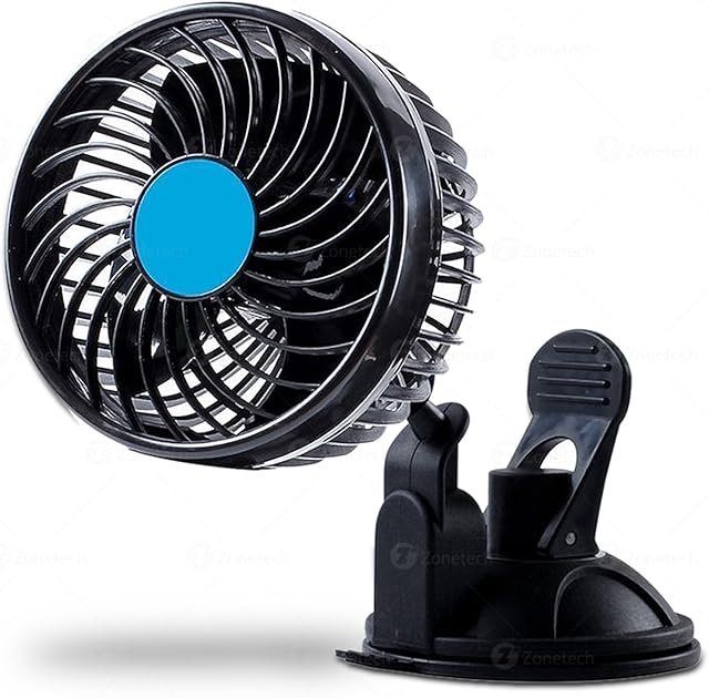 Zone Tech 4.5" 12V Stepless Speed Car Fan - Premium Quality Adjustment Suction Cup Auto Powerful Quiet Stepless Speed Change Rotatable 12V Car Fans Cooling Air Fan