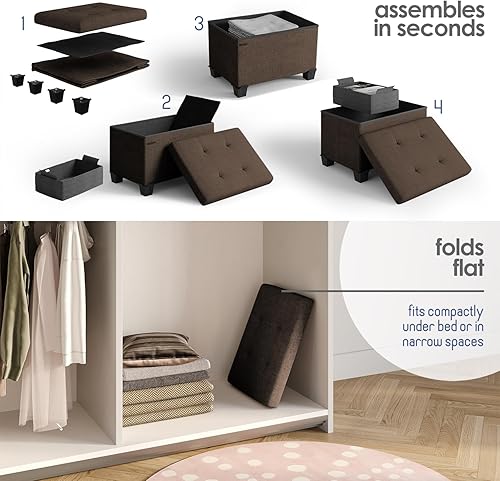 Miniatura 387 de Otomana plegable para dormitorio o sala de estar, con contenedores de almacenamiento, reposapiés para el extremo de la cama, soporta hasta 660 lb,