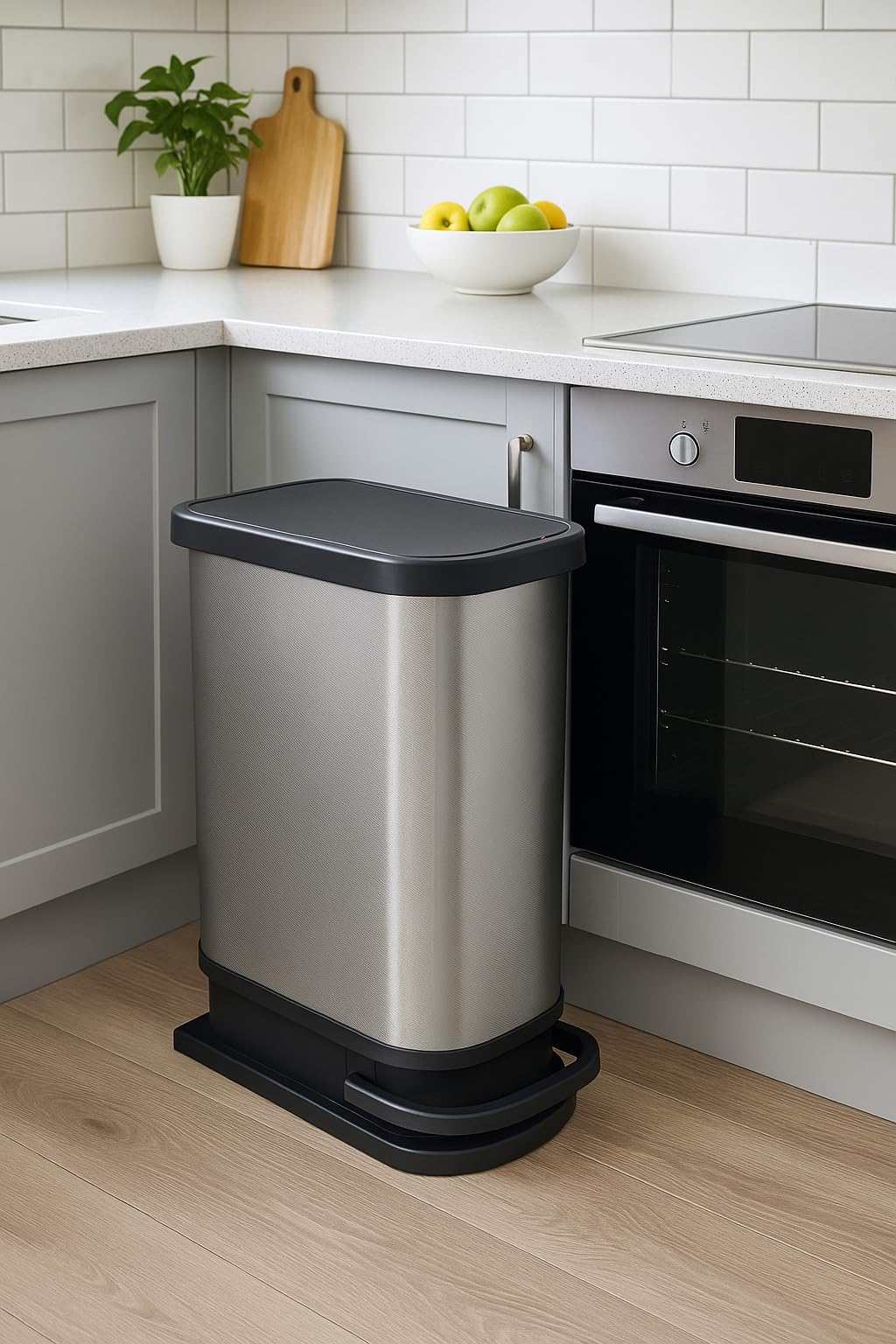 Rotho Paso Cubo de Basura con Pedal y Tapa, Gris (Carbono), 50 l (44.0 x 29.0 x 67.0 cm) | Rotho - Cubo de basura con tapa, para cocina, grande, con pedal, 50 L, plástico PP, metal carbono metálico