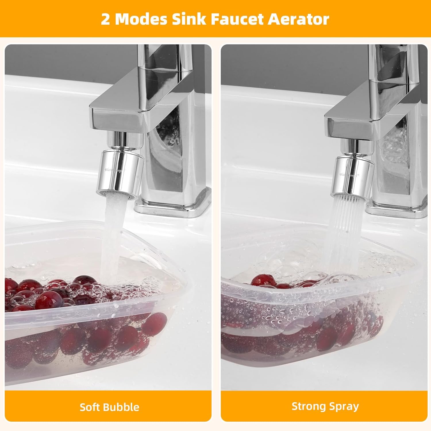 Dual-function 2-Flow Faucet Aerator, Water Saving Swivel Aerator with 2 Sprayer - Faucet Parts Replacement - 55/64 Inch-27UNS Female Thread - Chrome