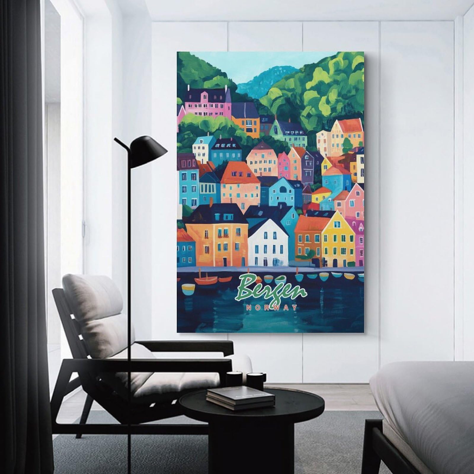 Junmoney Canvas Art Print Bergen, Norway Cityscape(2), 12x18inch(30x45cm), for Office, Study Or Home Workspace, Decorative Artwork for Productive Spaces