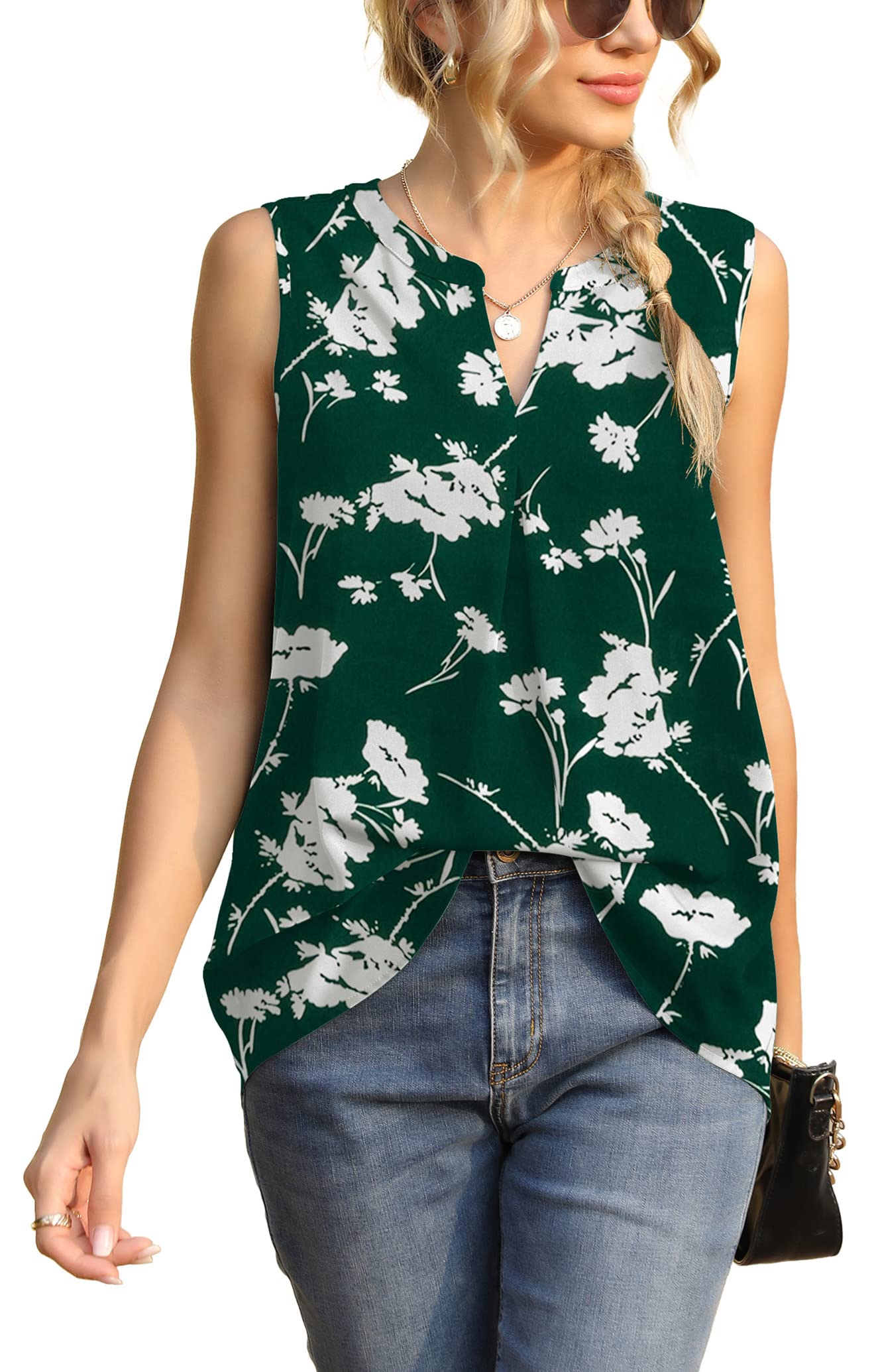 Bettysays Women's Summer Sleeveless V Neck Casual Tank Tops Chiffon Blouse Office Work Shirts