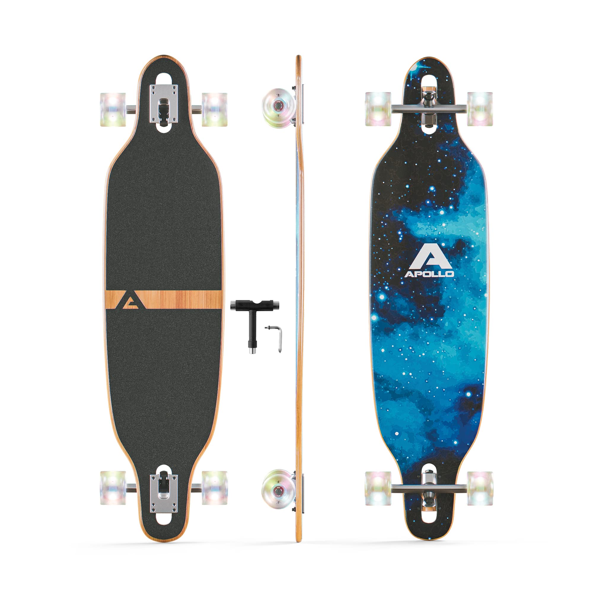 APOLLO Longboard Skateboards - Premium Long Boards for Adults, Teens and Kids. Cruiser Long Board Skateboard. Drop Through Longboards Made of Bamboo & Fiberglass - High-Speed Bearings & T-Tool