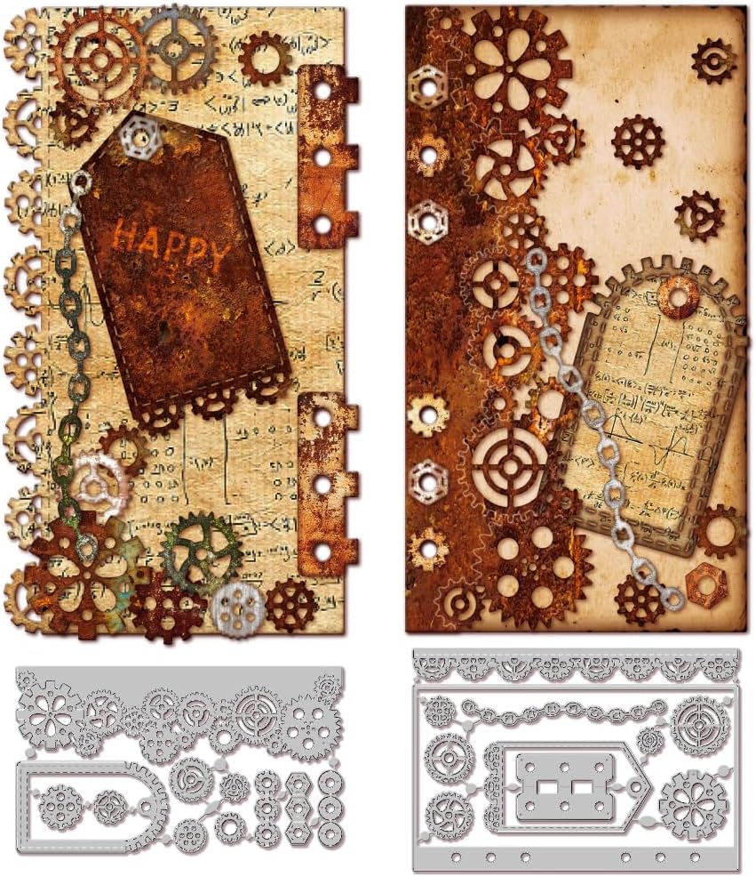 GLOBLELAND Gear Interface Tab Hole Cutting Dies for Card Making Bookmark Chain Corner Metal Die Cuts Cutting Dies Templates for Scrapbooking Journal Embossing Paper Craft Decor