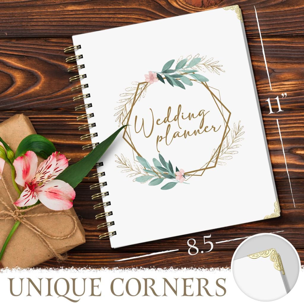 Wedding Planner Book & Organizer – 132-Page Bridal Planning Binder with 18-Month Countdown Calendar, Budget, Checklist & Vendor Pages – Engagment & Bride Gift - Elegant Floral Design