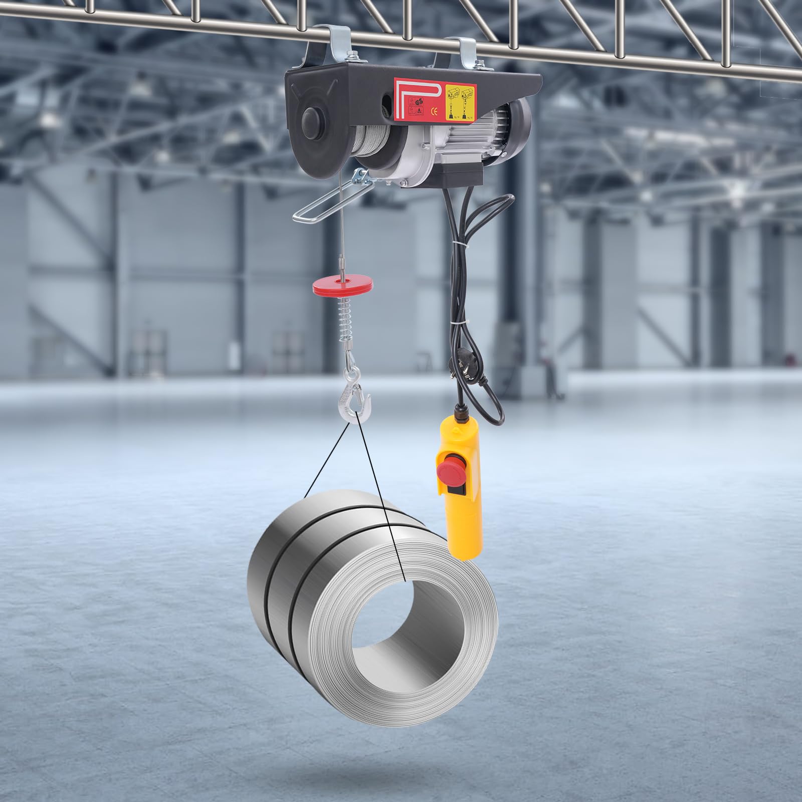Elektrische Seilwinde 550W 125kg/250kg Hubhöhe 9m/18m Stahlseil mit Fernbedienung & Endschalter