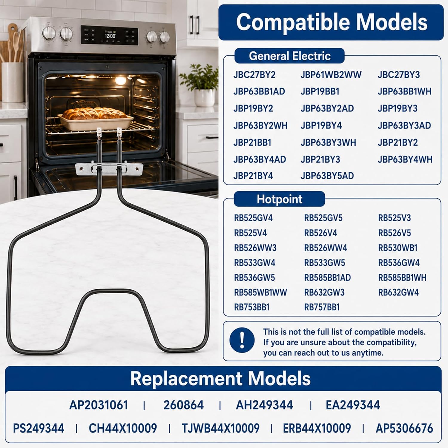 WB44X10009 Range Oven Bake Element 240V 2585W For GE Hotpoint