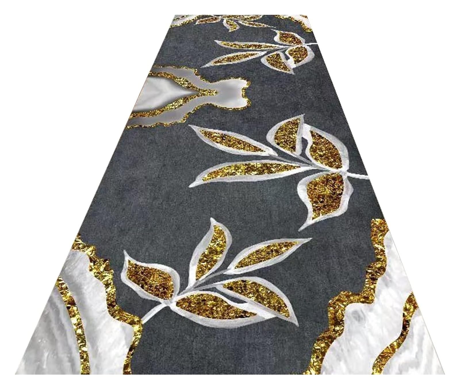 Tapis de couloir chic feuilles grises et dorées KEuLen 100x700 cm de haute qualité