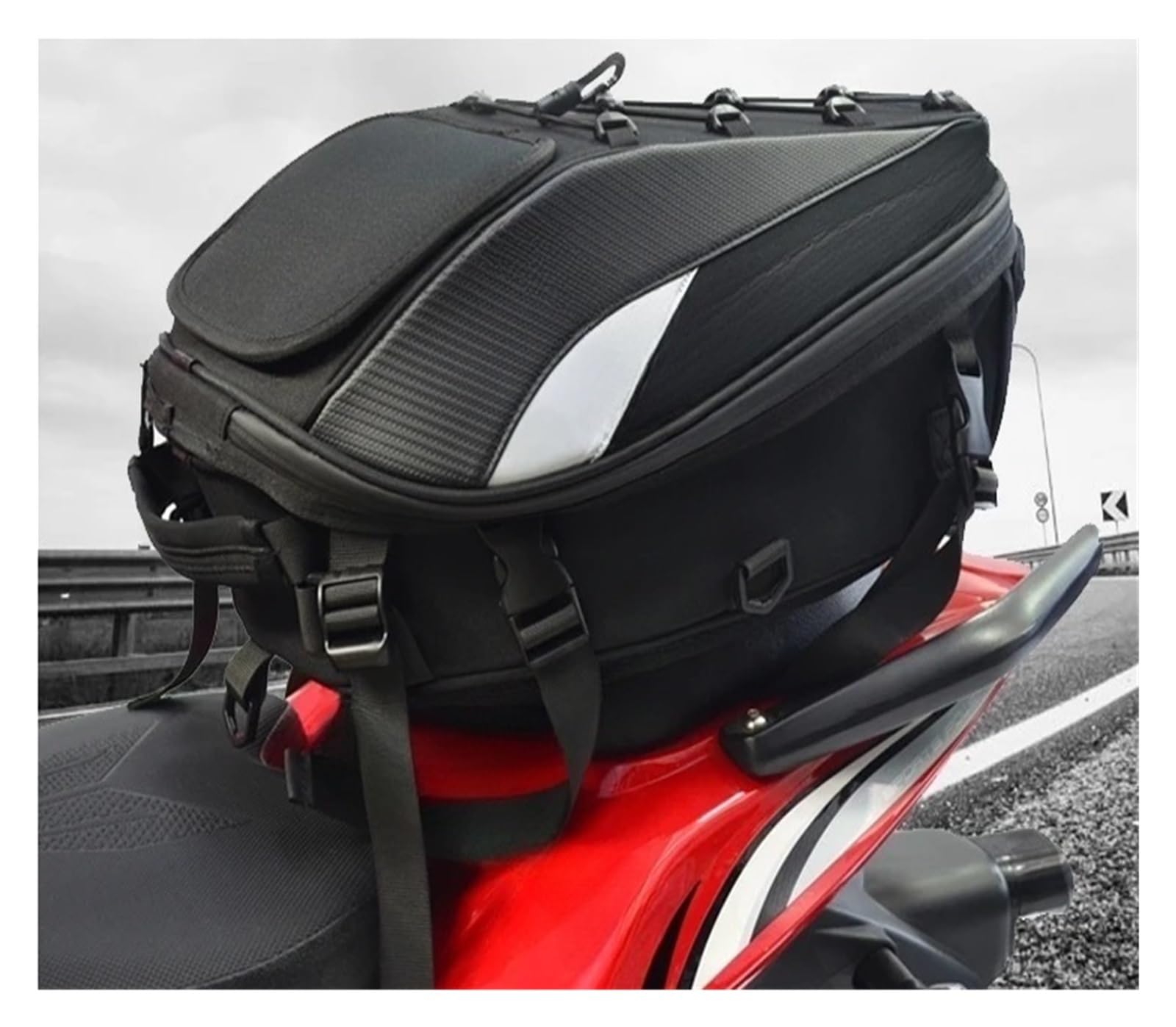 Bolsa sillín Trasera Motocicleta Bolsas para Asiento De Motocicleta, Bolsa Trasera para Trasero, Mochila, Almacenamiento Equipaje, Viaje, Traseras(MC-0102-Red)