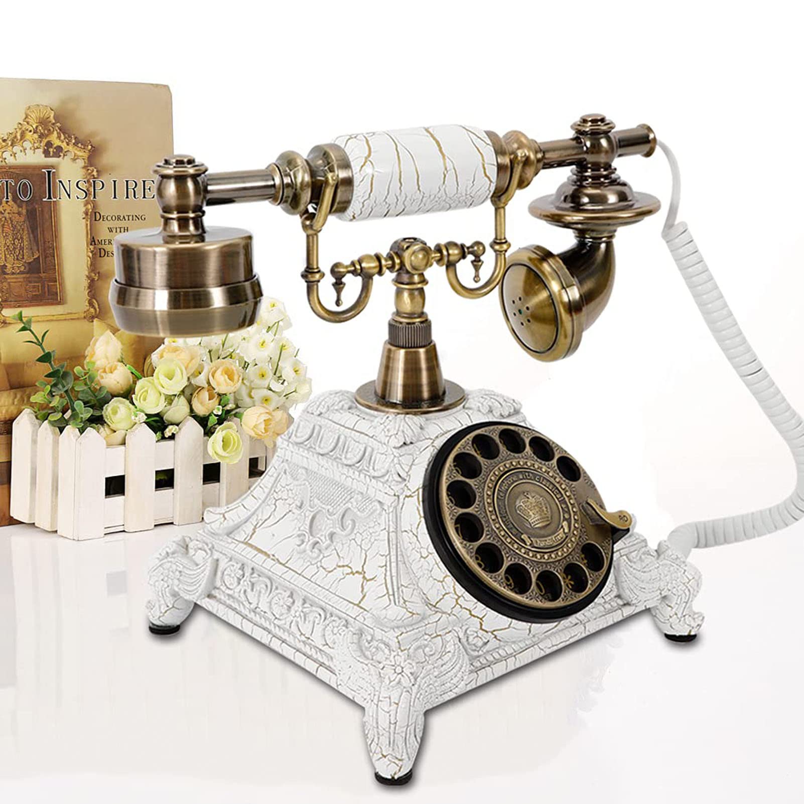 Téléphone filaire nostalgique décoratif pour salon élégant avec fonction de recomposition moderne