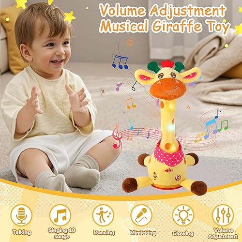 Miniatura 2 de Juguete de jirafa que baila, habla y toca música, juguete para tiempo de barriga con ajuste de volumen, animal de peluche de jirafa que canta 10