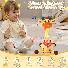 MILEGI Dancing Talking Musical Giraffe Toy, Tummy Time Toy with Volume Adjustment, Singing Giraffe Stuffed Animal 10 Children\'s Songs Light Up Toys, Repeating What You Say, Baby Toy