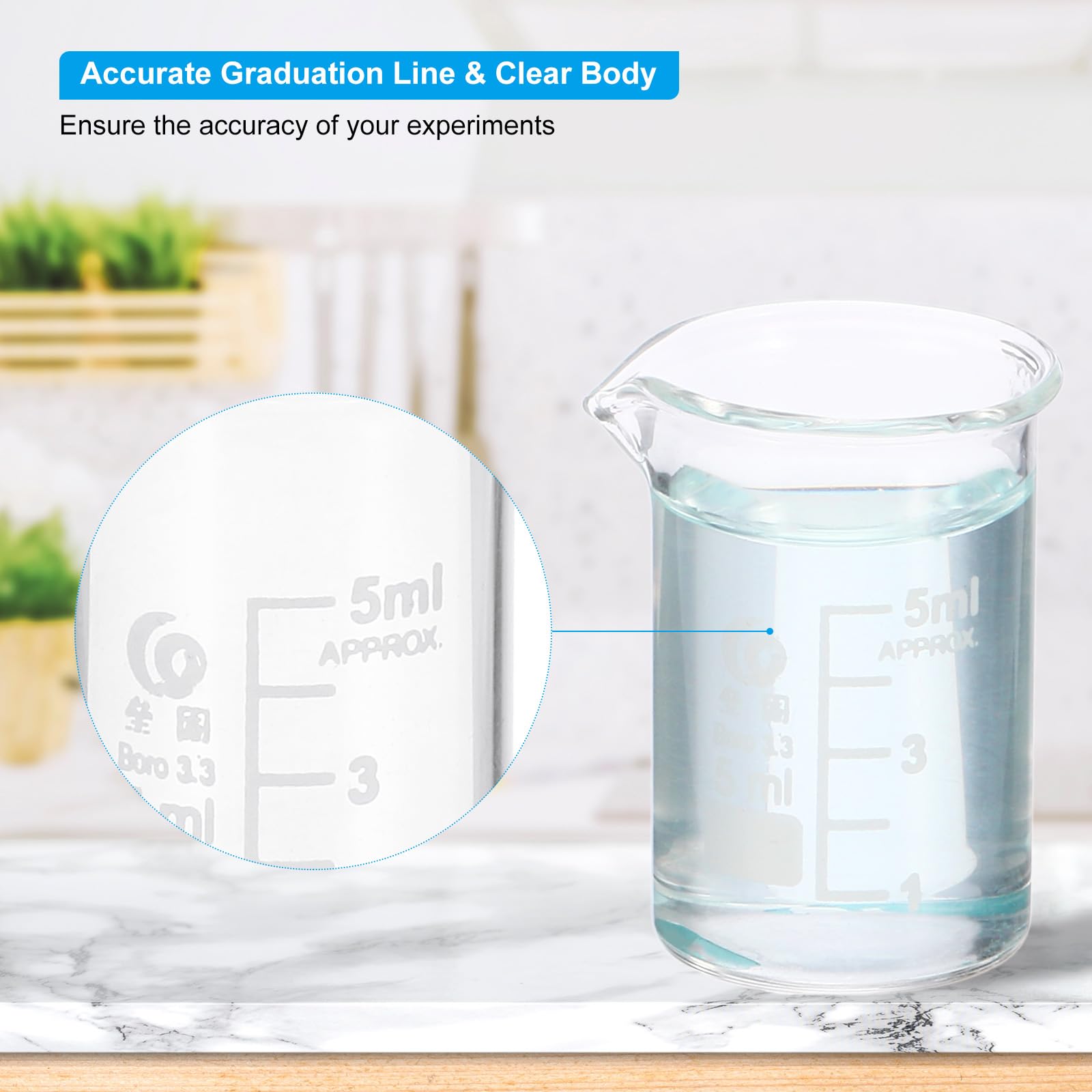 PATIKIL Messbecher mit niedriger Form, 5 ml, 12 Stück, 3,3 Borosilikatglas, abgestufter Messkrug mit Ausgießer für Laborexperimente, Kochen und Backen, transparent