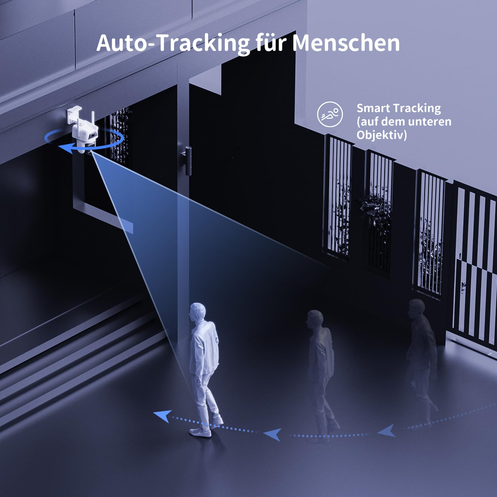 Beans View Überwachungskamera Aussen WLAN 3K+3K (10MP) Dual Objektiv - Ultra HD 360° PTZ Außenkamera mit KI Bewegungsmelder, Auto-Tracking, Farb-Nachtsicht, Audio, SD-Karte 512GB (D320)