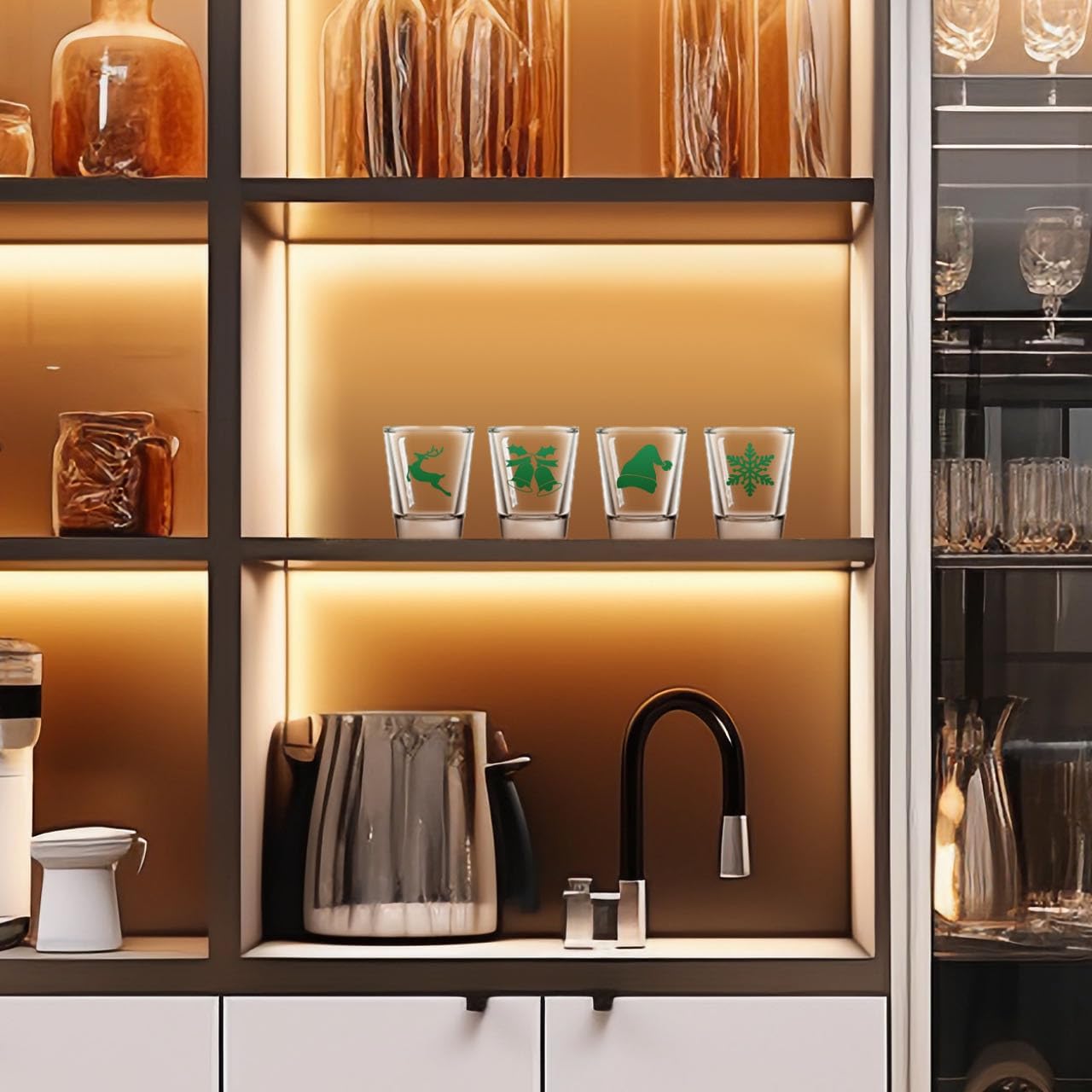 6 PCS Christmas Theme Shot Glasses Set, 1.5 oz Clear Shot Glass Cups with Heavy Base, Christmas New Year Party Supplies or Favors - Image 7