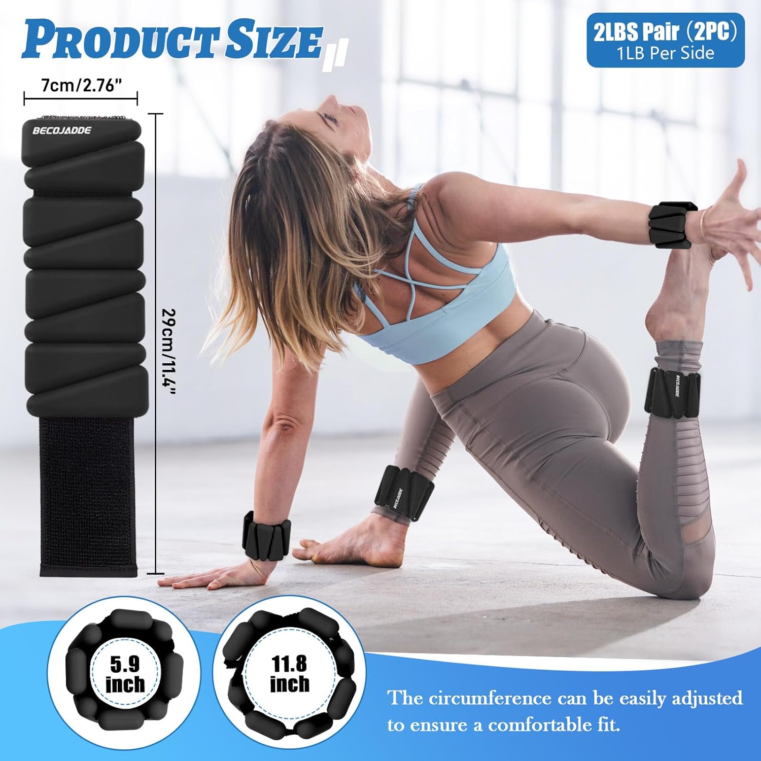 BECOJADDE Ankle Weights Set of 2 (1 lb/2 lb/3 lb Each) Adjustable Wrist Weights for Women Men Wearable Arm Leg Weight for Pilates, Running, Walking, Workout, Yoga