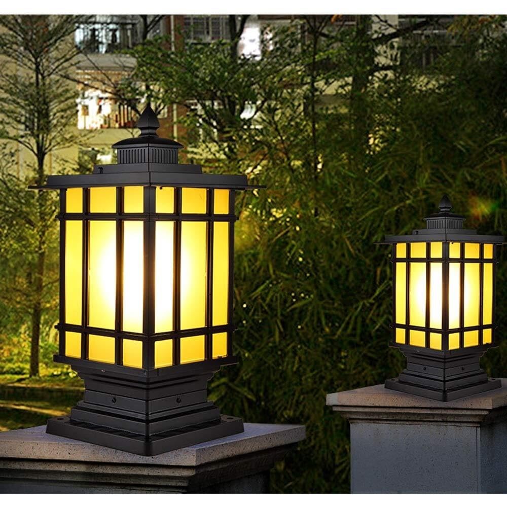 Palo Luce Luci A Colonna in Vetro Quadrato Lampada da Palo per Esterni in Alluminio Giardino per Paesaggio Europeo Esterno Giardino(Black,15.5 * 35cm)