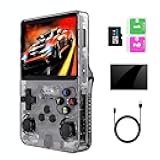 Ugonetend R36S 64GB Retro Game Console with 15,000+ Games, 3.5-Inch Screen, Supports 13+ Emulators – Portable Handheld for Classic Gaming (Transparent black)