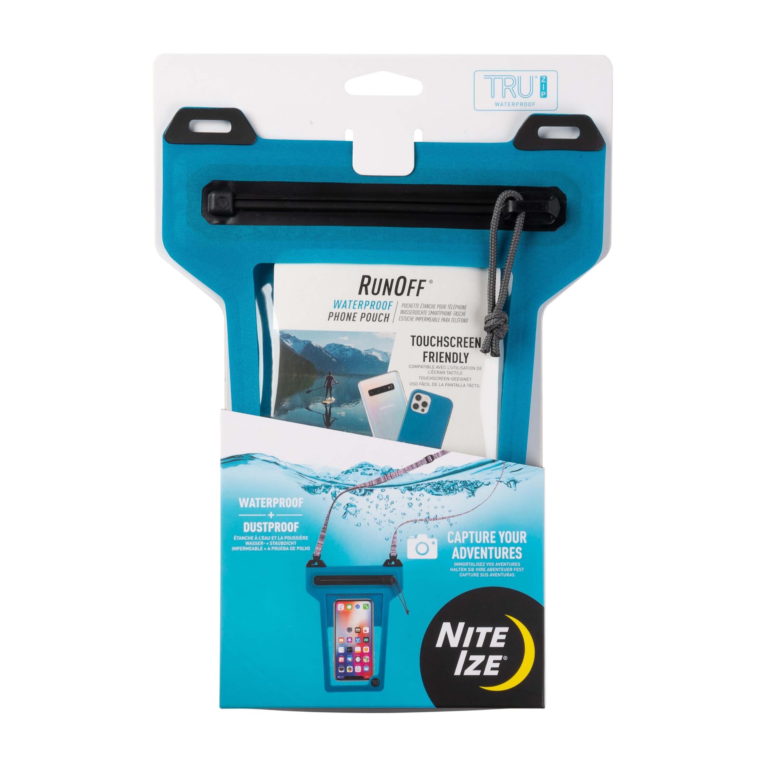 Nite IZE Runoff Waterproof Phone Pouch with Lanyard and TRU Zip - Waterproof Universal Cell Phone Pouch - Durable Beach & Poolside Accessories - Blue