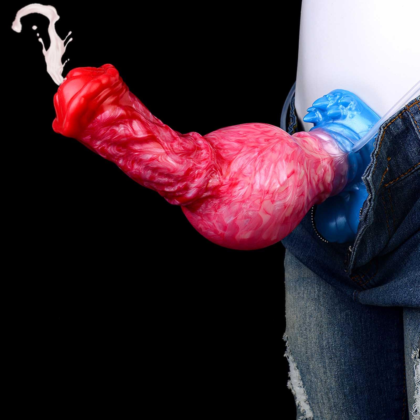 Dildo realistico in silicone per eiaculare Dildo per cani con ventosa, Dildo che spruzza anale Giocattolo sessuale per unisex (dildo da 22,5cm + siringa + airbag gonfiabile)