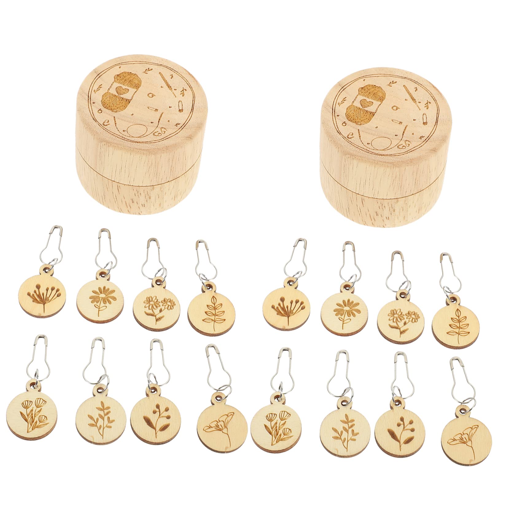 TEHAUX Marcadores De Puntos Madera Juego De Cajas De Almacenamiento Accesorios Para Tejer y Ganchillo Para Proyectos De Manualidades y