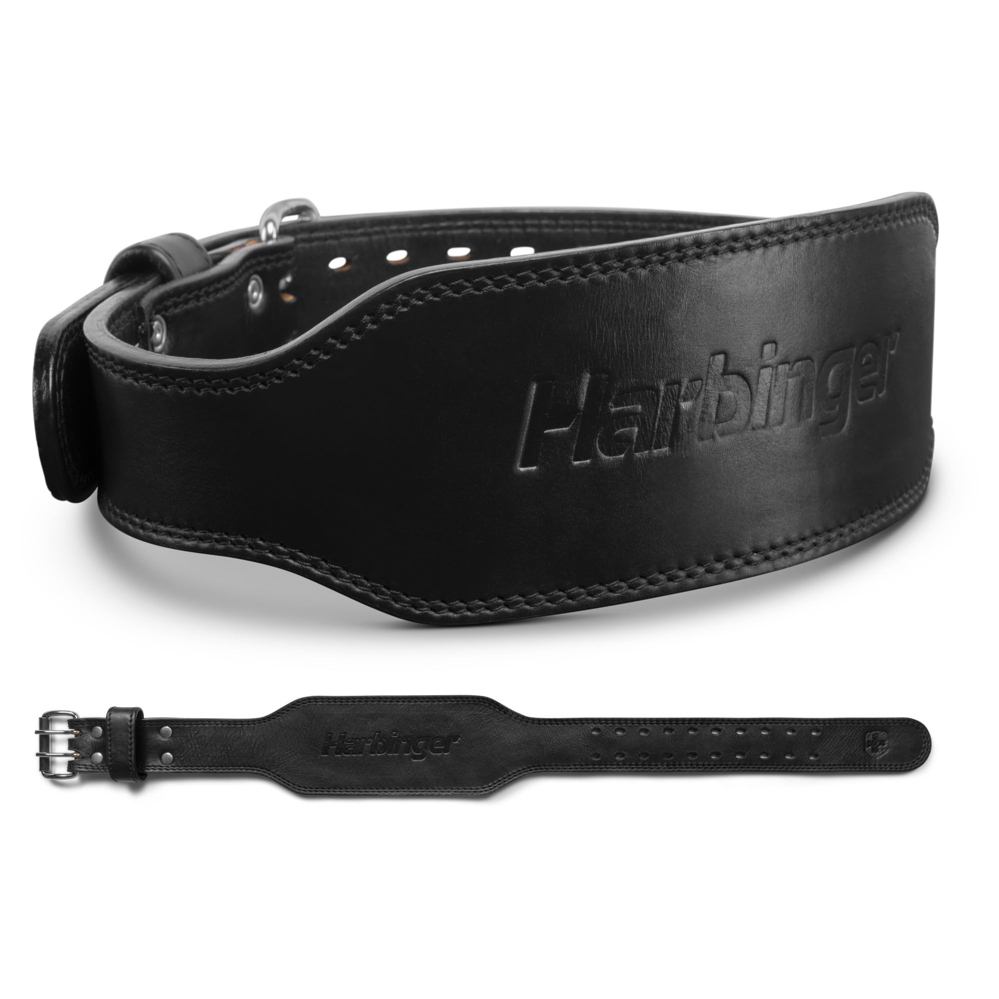 Harbinger Cintura professionale in pelle da 7 mm per squat, stacchi, powerlifting e sollevamento olimpico, con fibbia a doppio rebbo e vestibilità regolabile, taglia M