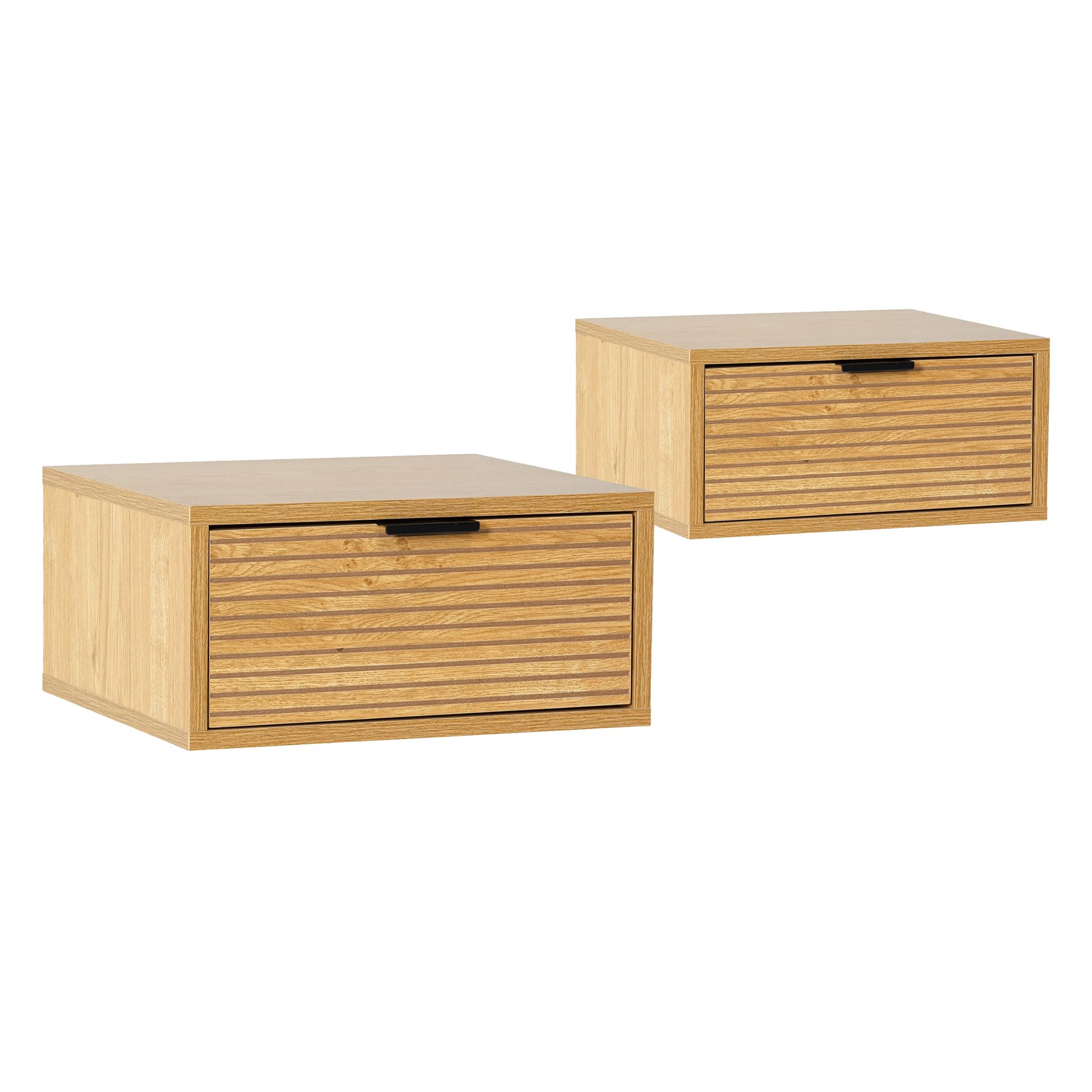 HOMN LIVING Juego 2 mesitas de Noche Flotante Mónica 1 cajón Color Roble, 40 cm (Ancho) 35 cm (Profundo) 19 cm (Altura)