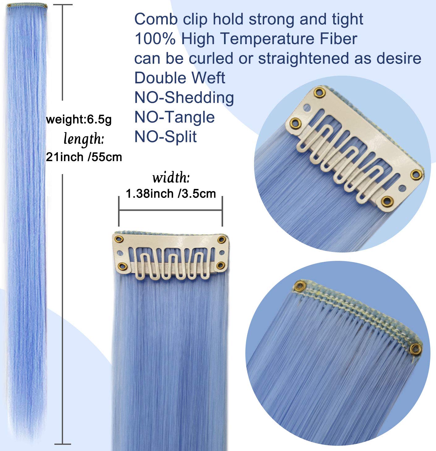 MQY COLOR 12 PCS Multi Colored Hair Extensions Clip in,Blue Hairpieces Party Highlights DIY Hair Accessories for Girls Women 21 Inches Long Hair (Dark blue,Light blue) - Image 4