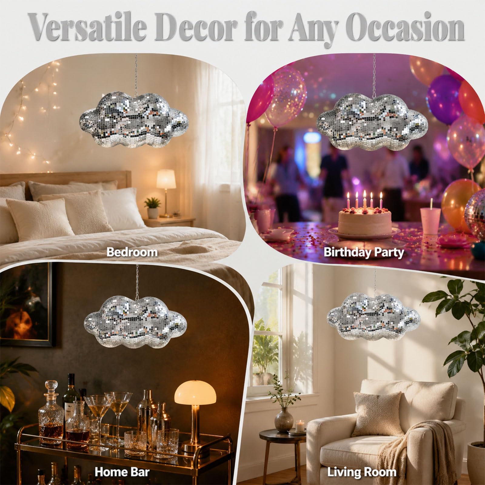 1 pièce décoration Boule Disco Nuage, élément décoratif Nuage Disco rétro, Boule Disco Miroir 31x16x13cm pour décoration intérieure et fêtes d'anniversaire