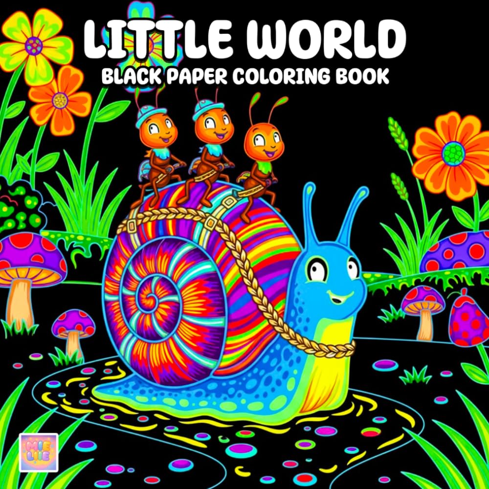 Little World Black Paper Coloring Book: Charming Small Scenes, Whimsical Tiny Characters, and Playful Moments on Dark Background