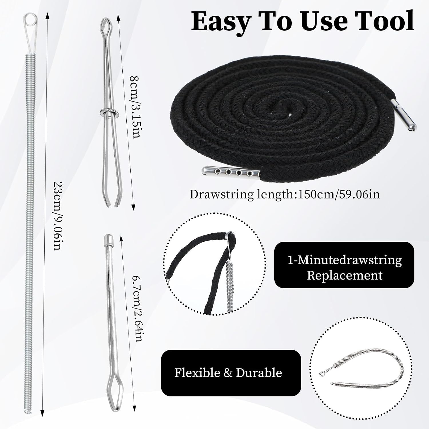 Qianyu 16 Pcs Drawstring Cord Kit Replacement Drawstring in 3 Colors 51 Inches Hoodie Strings Reliable Drawstrings for Sweatpants with Threader Tools for Pants Shorts Shoes Bag Jackets Coats