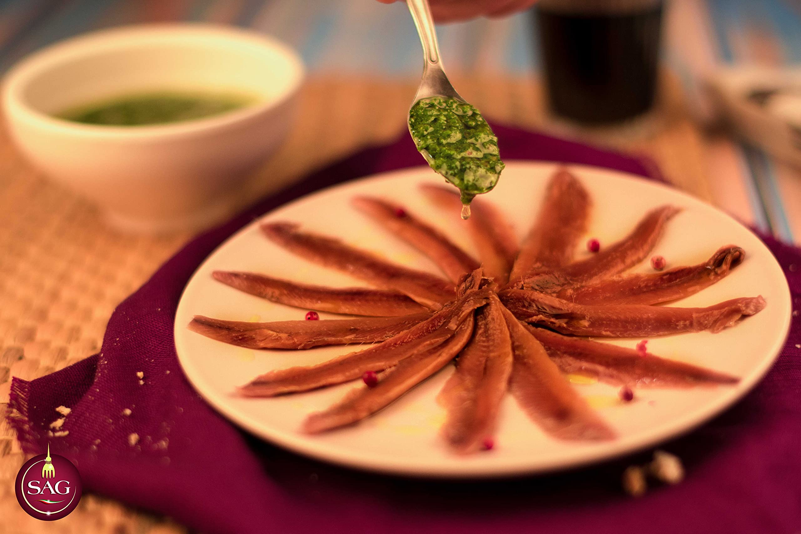 Filetti di acciughe in Salsa verde con olio extravergine d'oliva "EVO", (Confezione 4 pz. da Kg) - SAG