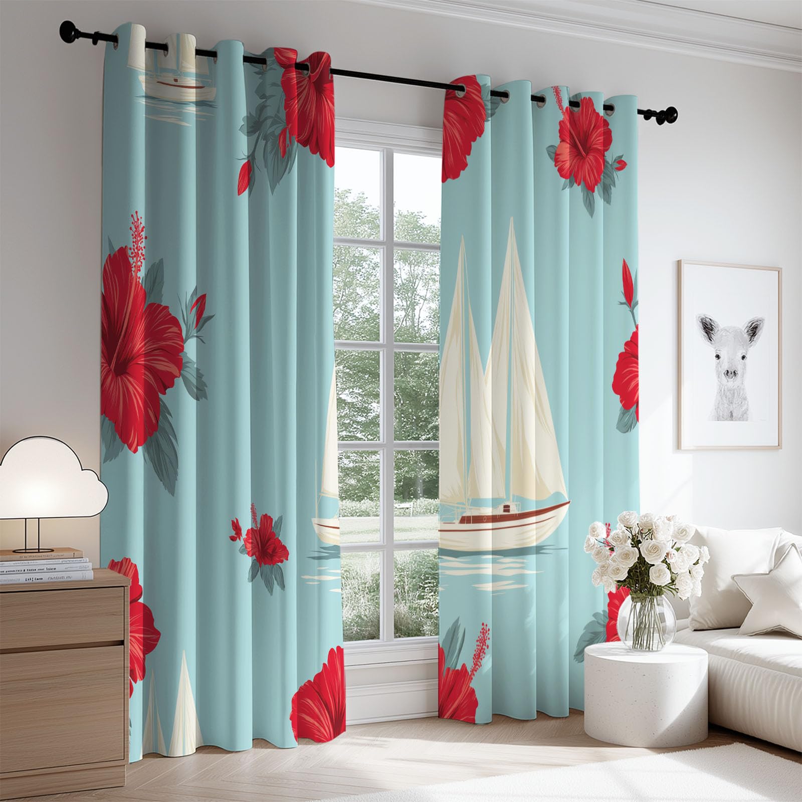 Générique Tenda oscurante nautica tropicale, 117 x 229 cm, nautica pianta tende e drappeggi per bambini e ragazze, camera da letto, soggiorno, tende termiche isolanti