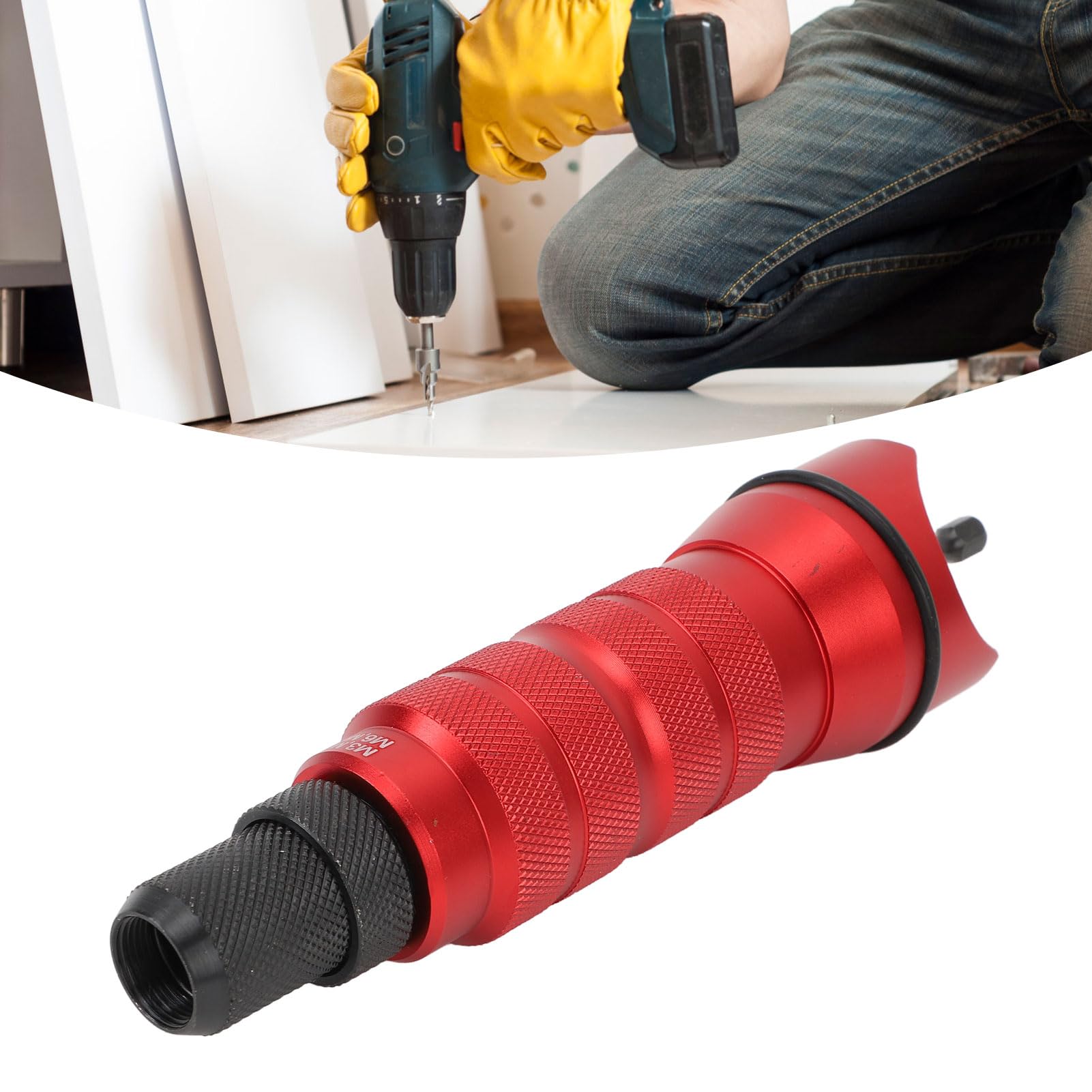 Akozon Zestaw Adaptera do Elektrycznej Wiertarki Nitowej — Bezprzewodowy Adapter do Nitownicy z 6 Wymiennymi Głowicami dla łatwej Instalacji i Konserwacji
