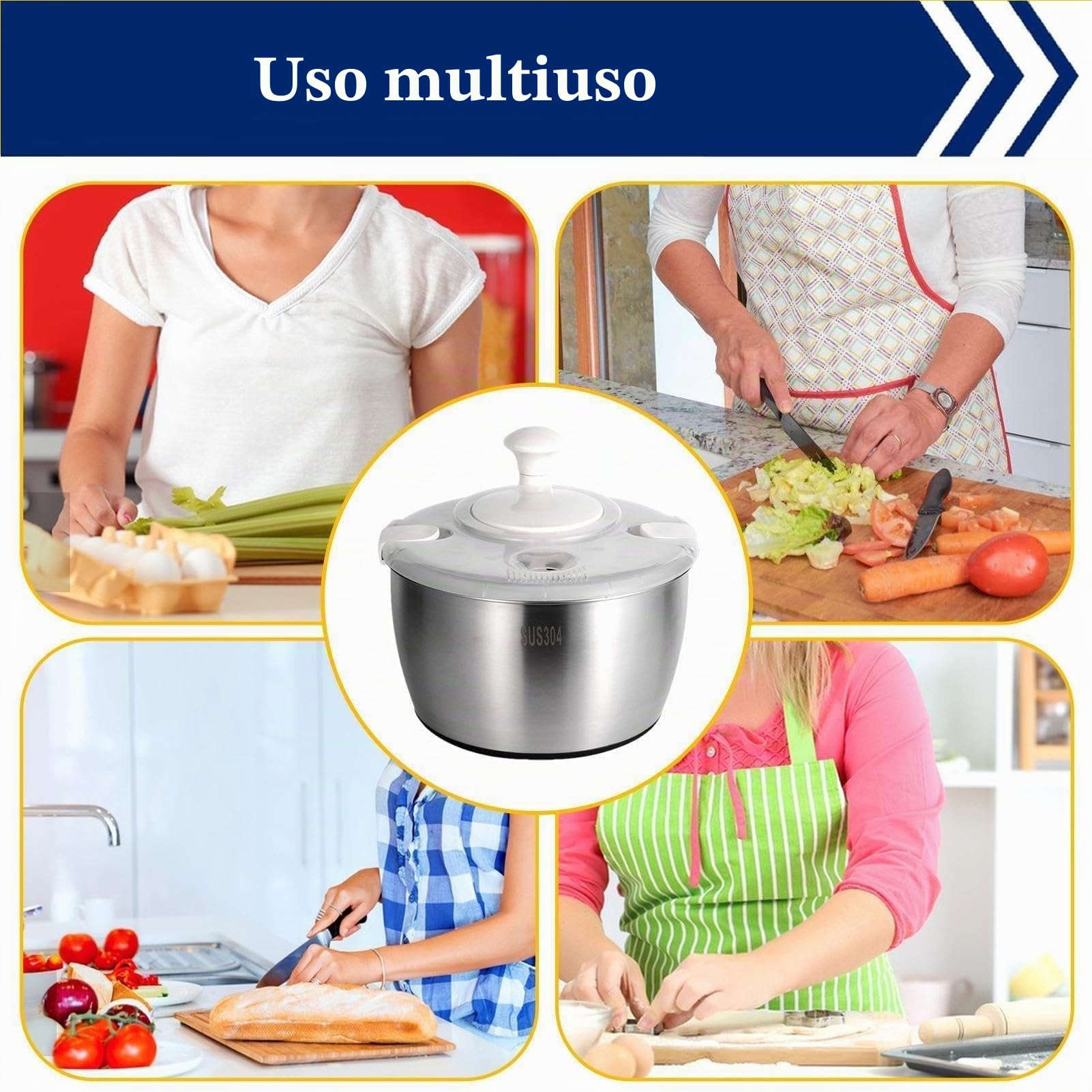 Centrifuga per insalata, 5 l, grande, multiuso, per insalata, con scarico, manuale per pulire lattuga, verdure e frutta