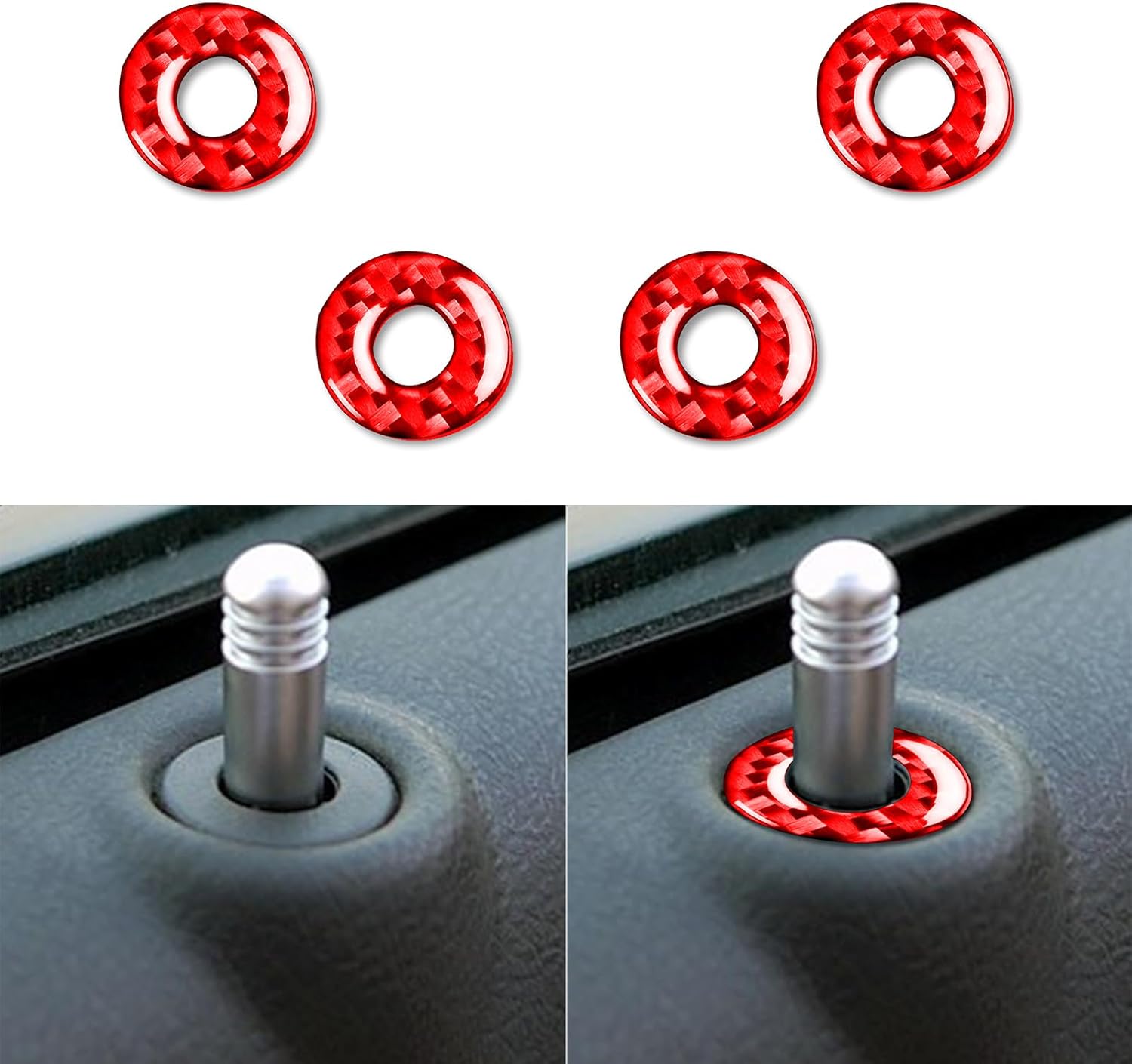 Generic Real Premium Carbon Fiber Decals Compatible with Chrysler 300 300C 2005 2006 2007 Car Door Lock Ring Decoration Sticker Panel Auto Interior Accessories Trim 4pcs Red, CR3C0507