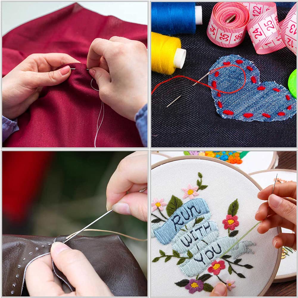 Paquete de 75 agujas de ojo grande de alta calidad para coser a mano con 4 enhebradores de aguja, tamaños surtidos, agujas de bordado para coser a mano, agujas de coser, ojo grande, aguja de ojo