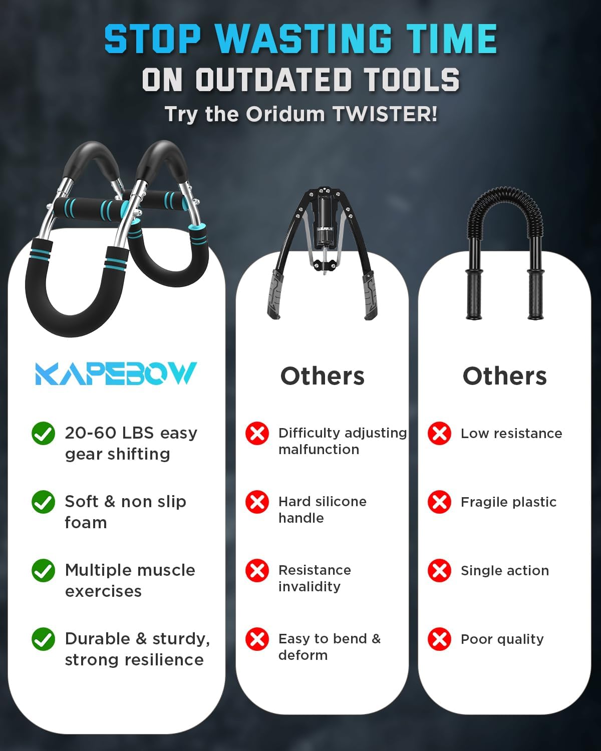 Kapebow Twister Arm Trainer, PowerTwist Arm Trainer, Adjustable Forearm Strengthener, Arm Exercise Equipment, Chest Workout Equipment, Portable Spring Resistance for Home Workout Equipment