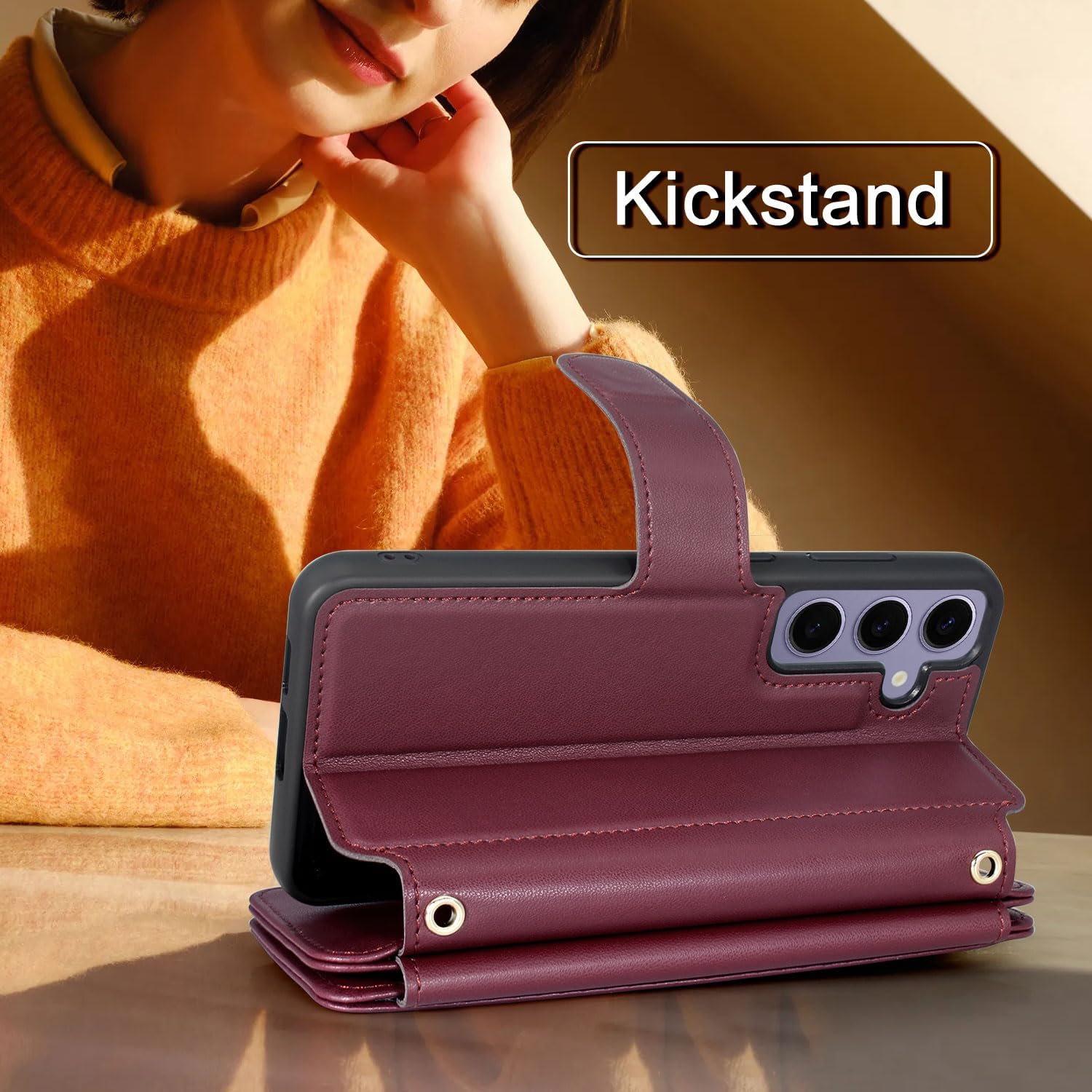 Harryshell Crossbody for Samsung Galaxy S23 FE 5G Case Wallet [8 Card Slots] with [Theft-Scan Blocking],Cash Coin Zipper Pocket Long Shoulder & Wrist Strap for S23Fe (Wine Red)