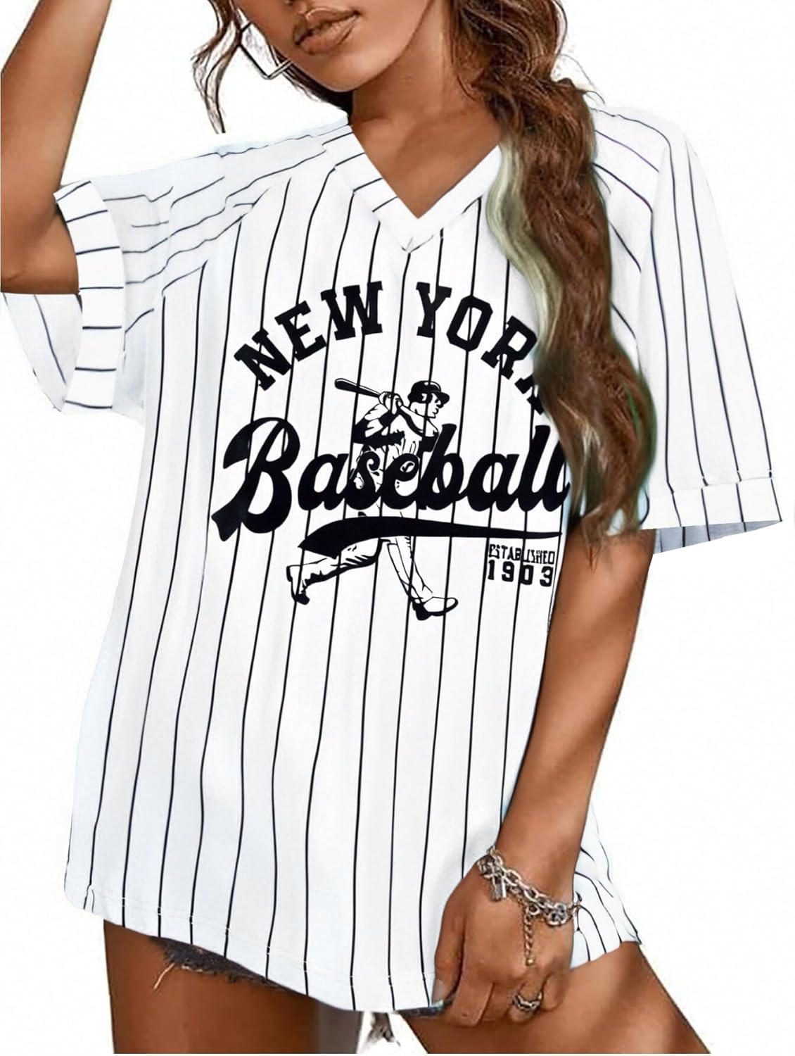 Baseball Graphic Shirts for Women Baseball Fan T-Shirts Baseballs Team Tee Game Day Outfits Casual Tops - Image 4