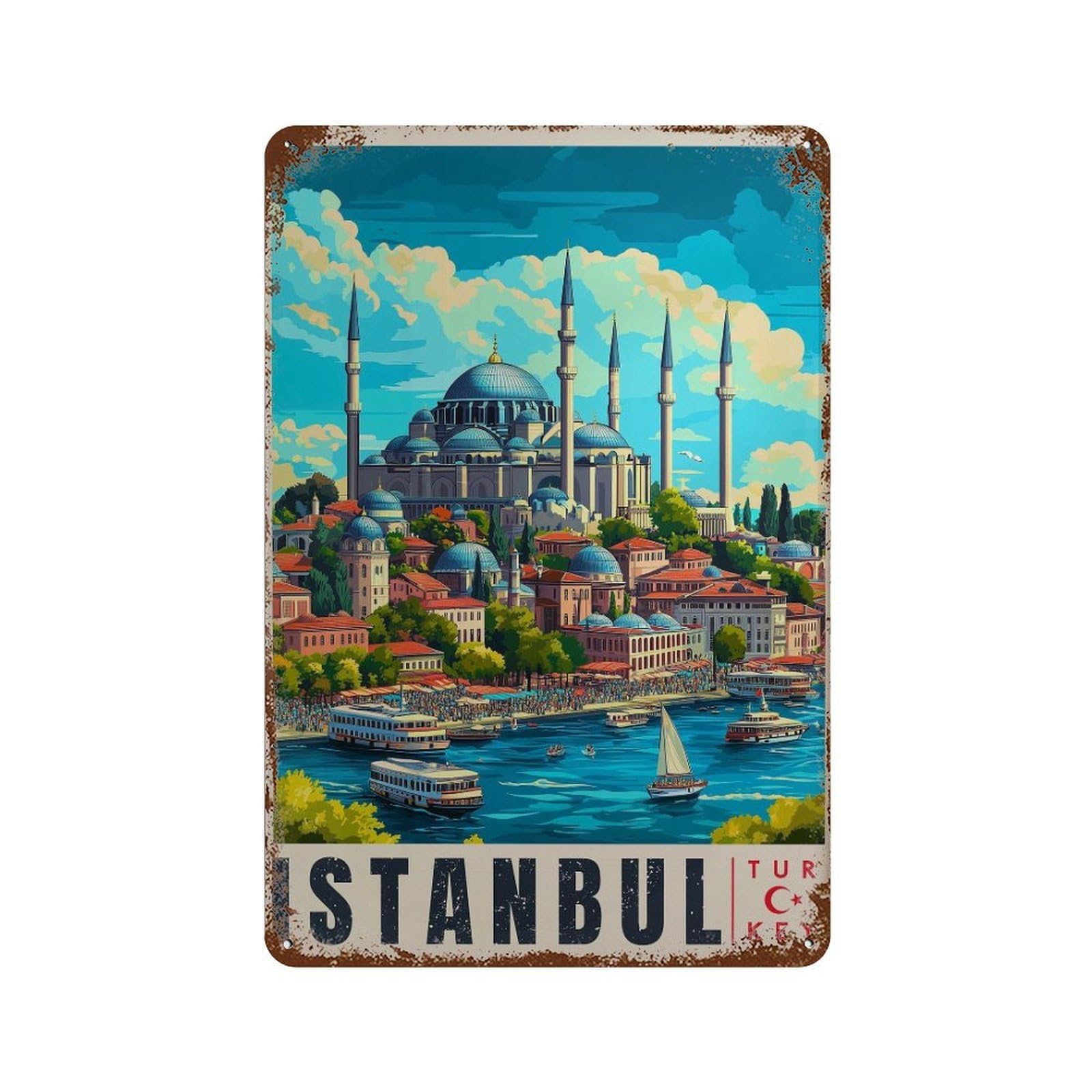 xiaoxiaoshen Istanbul Travel Bosphorus Turkey Wall Decor Art Metal Tin Poster Modern Home Decor Art Home Bar Shop Decorations Vintage Sign 30x20cm