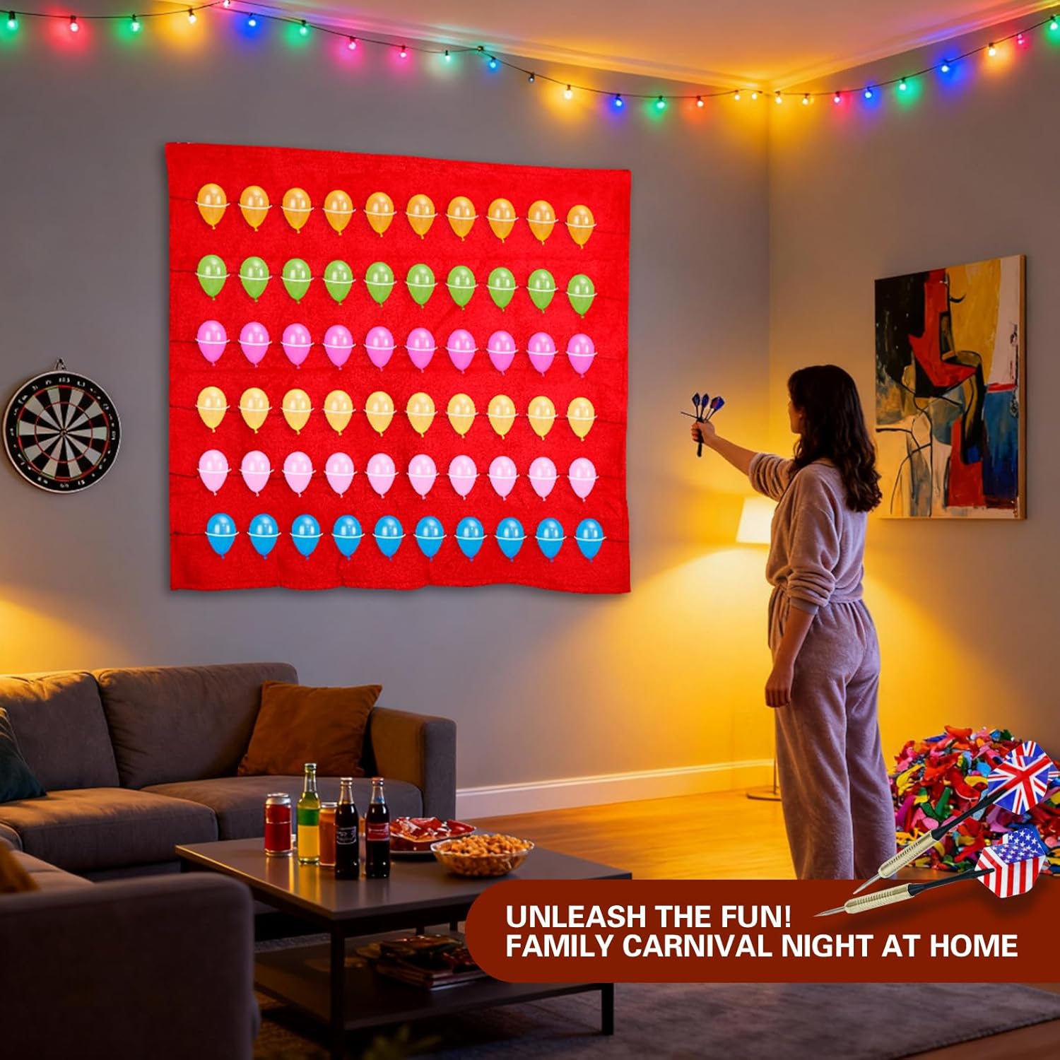 Balloon Dart Board, Carnival Fair Balloon Pop Game, Balloon Dart Game Board Set with 2 Darts & 500 Balloons, Classic Target Game for Birthday Parties, Carnivals, Backyard & Family Gatherings