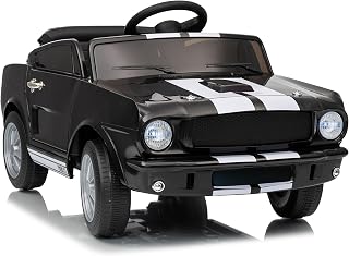 12V Licensed Shelby Electric Car for Kids, Battery Powered Ride on Toy for Toddlers with Remote Control, Bluetooth, Shock Absorbers, Safety Belt, 3 Speeds, LED Lights, Music, Black