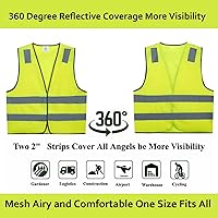 Vista 4 de Chalecos de seguridad, paquete de 10 – Chaleco de trabajo reflectante amarillo de alta visibilidad, construcción ANSI Clase 2 para hombres, mujeres