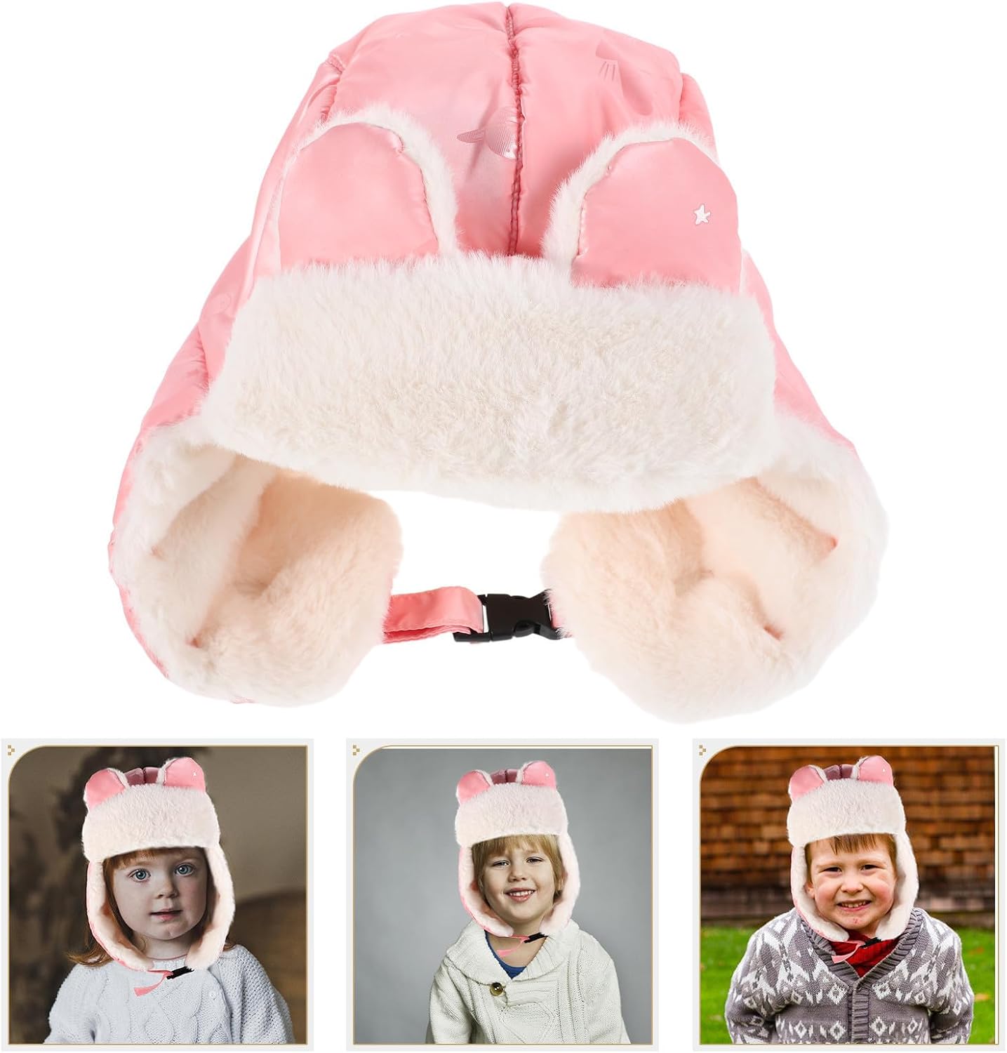 Trapper Hat Windproof Warm Hat with Ear Protection for Boys Pink