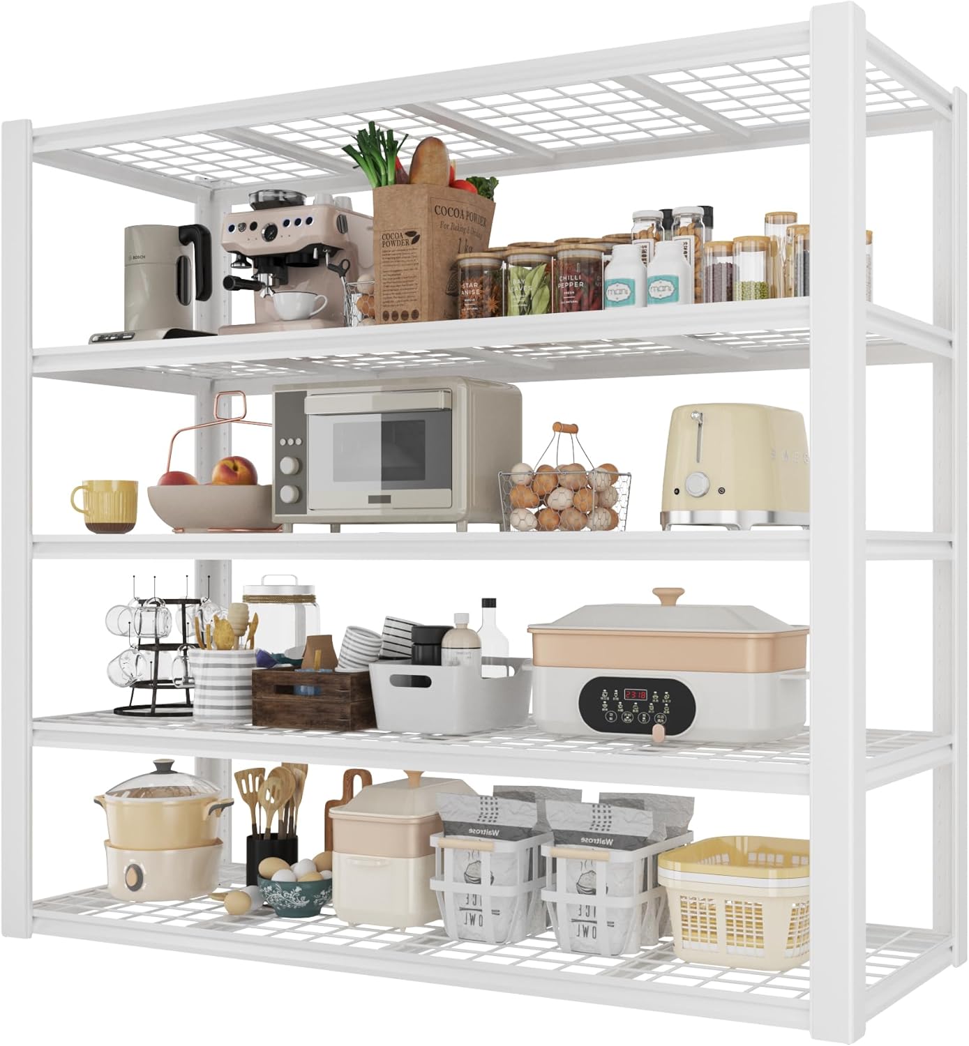 Himimi 60" W Garage Shelving 3500LBS Storage Shelves Heavy Duty Garage Shelves, Adjustable 5 Tier Metal Shelving, Industrial Utility Shelf for Garage Pantry Basement, 60" W x 24" D x 72" H, White
