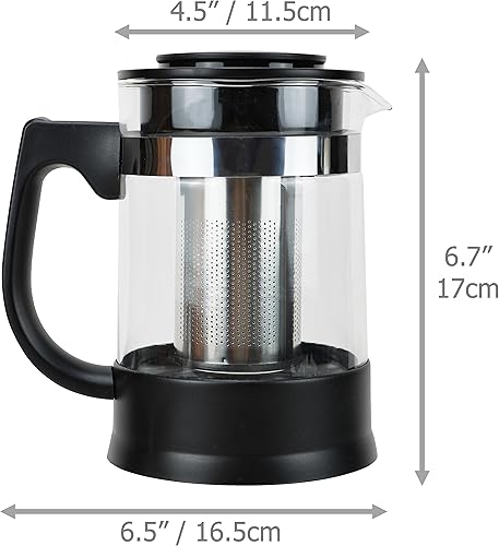 Miniatura 6 de EIKS Tetera de vidrio con infusor extraíble y base de resistencia al calor para hacer y servir té floreciente, té de hojas sueltas. Capacidad de