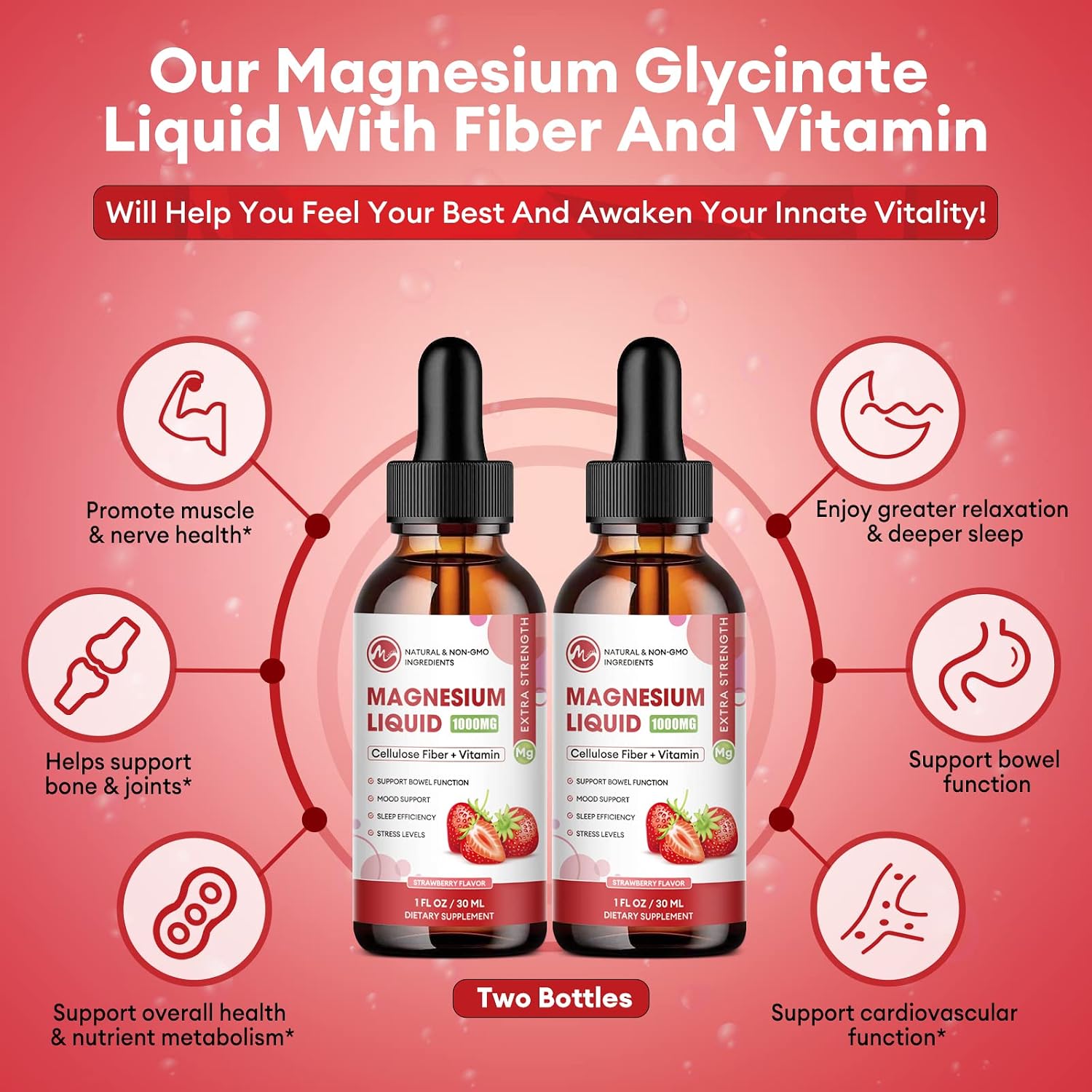(2 Pack) Magnesium Glycinate Supplement,Magnesium Liquid Drops with Magnesium Glycinate 500mg Magnesium Threonate 500mg Fiber 500mg Bromelain Vitamin B,C,D - Promotes Nerve, Bowel, Relaxation Function