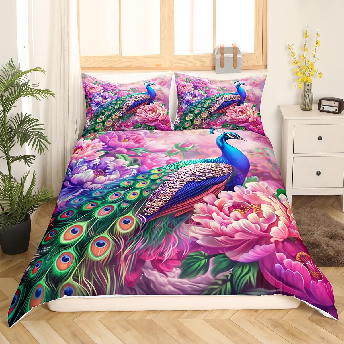 Manfei Peacock Duvet Cover Set Single Size - Image 3