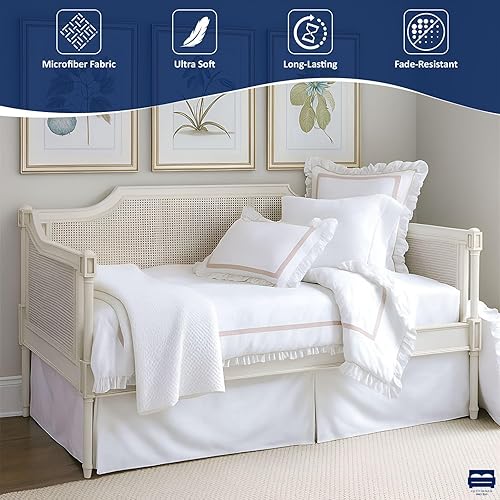 Miniatura 2 de Faldas plisadas para sofá cama, tamaño individual, esquinas divididas para camas de día, cobertura de tres lados, ajuste fácil, fabricadas con